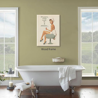 Boho Sage Green Bathroom Poster Vintage 70s Pin Up Girl Wall Art 12X16 inch - Image 4
