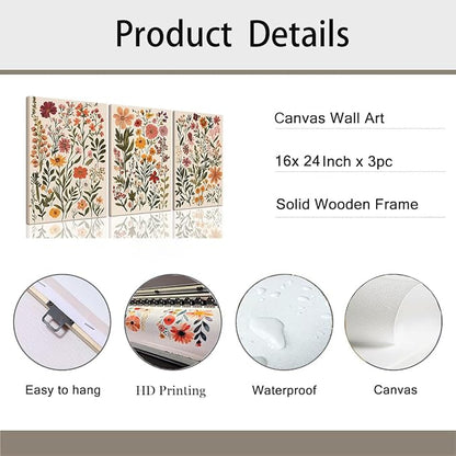 KISSFOX 3 Piece Boho Floral Canvas Wall Art - Image 6