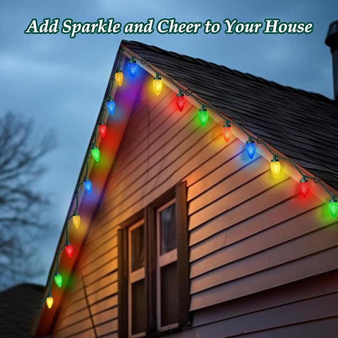 C9 LED Christmas Lights, 134FT 200 Bulbs Outdoor Christmas Decorations for House Waterproof String Lights Extendable Green Wire Fairy Lights for Patio Xmas Garden Party Wedding Indoor Multicolor