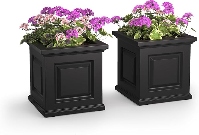 Mayne Nantucket 16-Inch Square Planter, 2-Pack – Self-Watering, Weather-Resistant Planter for Flowers – Durable Outdoor Design for Patio, Porch, or Entryway