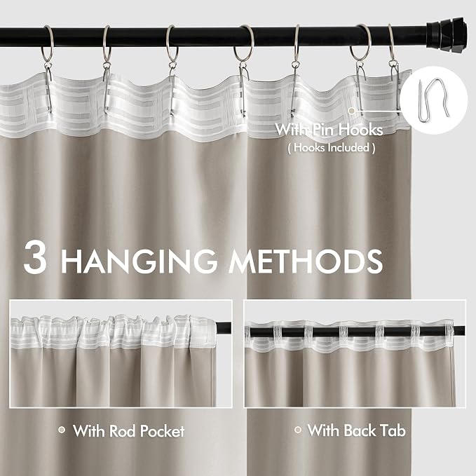 MIULEE Natural Back Tab Blackout Curtains 84 Inch Length 2 Panels Set - Image 3