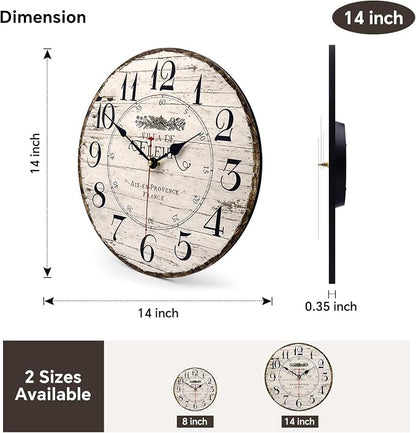 14 Inch Retro Vintage French Country Style Round Wooden Wall Clock Silent - Image 2