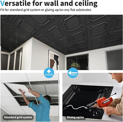 Art3d Drop Ceiling Tiles 24x24 in Black, Wainscoting Panels Glue Up 2x2 - Image 5