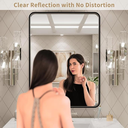 LOAAO 24X32 Inch Black Metal Framed Bathroom Mirror - Image 2