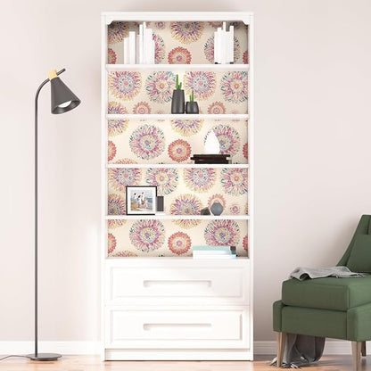 Beige Boho Wallpaper Peel and Stick, Vintage Circle Floral Contact Paper 17.5" - Image 6