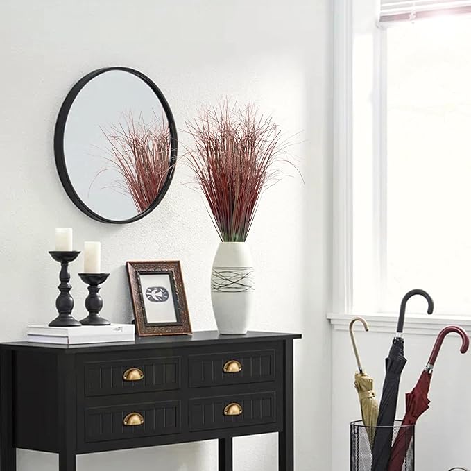 48Pcs Artificial Grass Plants, Faux Shrubs Wheat Grass, Artificial Tall Grasses Fake Plants for Outdoor Decor,Artificial Greenery Stems Weed for Room Indoor Home Decor（Red）