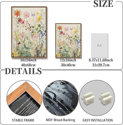 KISSFOX 3 Piece Watercolor Wildflower Botanical Framed Wall Art Colorful Floral - Image 3