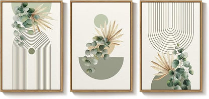 Framed Green Boho Wall Art for Living Room, 3 Piece Bohemian Botanical Canvas - Image 9
