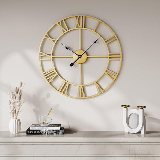 Cuspin Wall Clock Large Gold Clocks 20 Inch, Silent Non-Ticking - Image 2