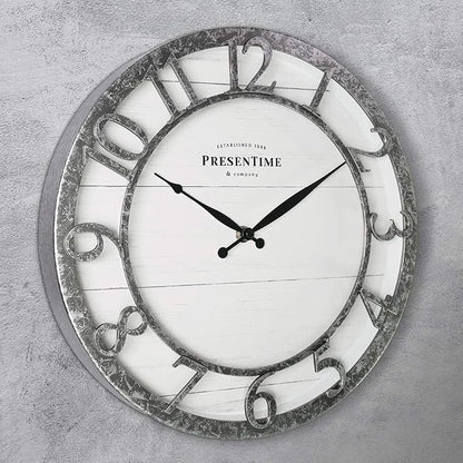 Presentime & Co 13" Farmhouse Series Wall Clock, Quartz Movement, Shiplap Style - Image 2