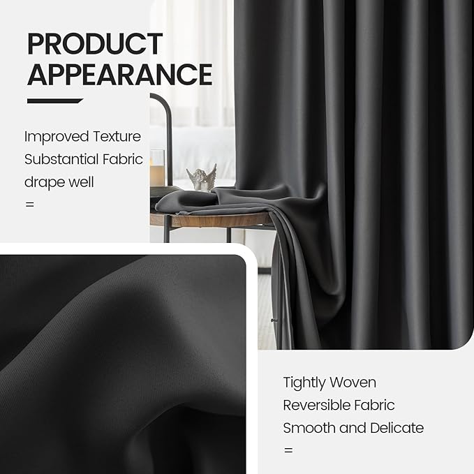 Black Blackout Curtains for Bedroom Living Room Windows 52 x 84 Inches Long 2 - Image 4