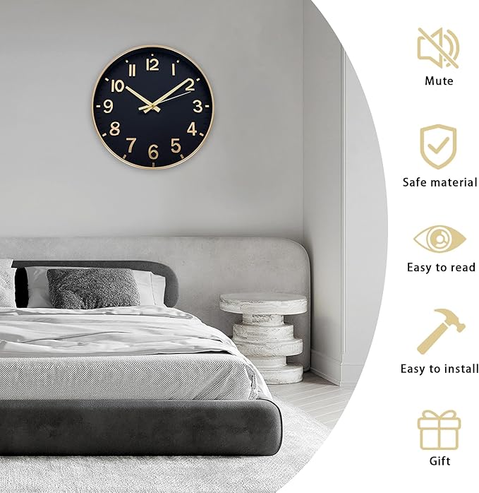 HZDHCLH Wall Clocks Battery Operated, Wall Clock Black Gold, 12 inch Wall Clock - Image 4