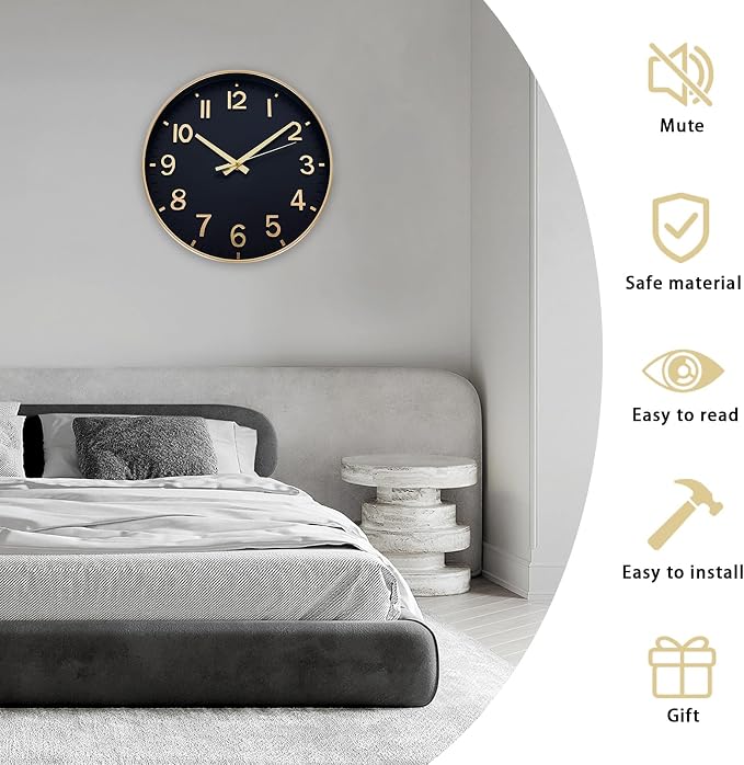 HZDHCLH Wall Clocks Battery Operated, Wall Clock Black Gold, 10 inch Wall Clock - Image 3
