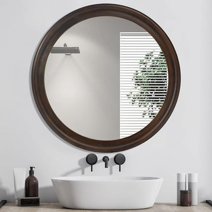 CULER Round Wall Mirrors 30 Inch, Wood Rustic Decorative Transitional Mirror - Image 7