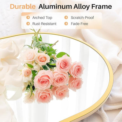 Bathroom Mirror for Wall, 36x24 Inch Arched Mirror, Matte Gold Metal Framed - Image 2
