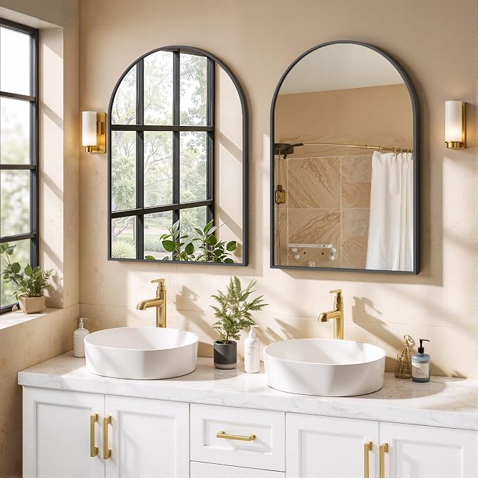 Arched Wall Mirror 38x26 Inch Black Bathroom Vanity Mirror - Image 8