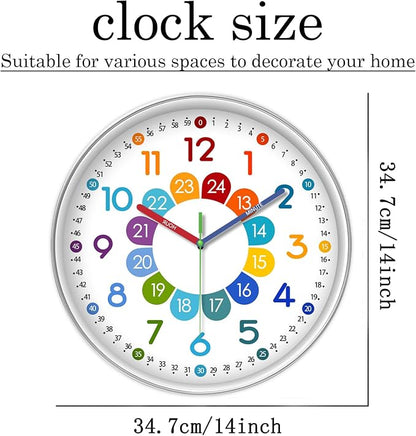 XFM Colorful Kids Wall Clock for Bedroom 14 Inch Round Learning Clock - Image 6