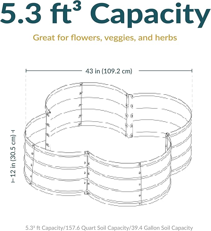Sunnydaze Galvanized Raised Garden Bed - Metal Raised Bed for Gardening - Outdoor Planter Box for Flowers, Plants, and Vegetables - Silver - 12” H Clover