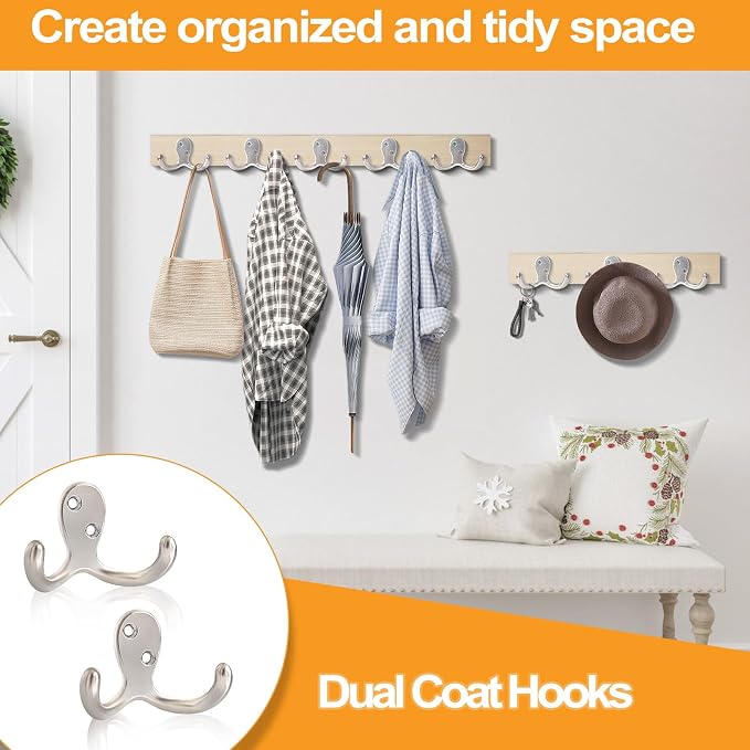 15 Pack Coat Hooks Wall Hooks for Hanging, Heavy Duty Double Prong Metal Hook - Image 4