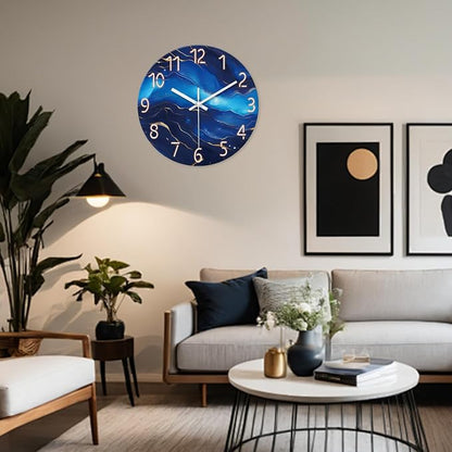 Blue Glass Wall Clocks Battery Operated 20 Inch Marble Large Wall Clocks - Image 2