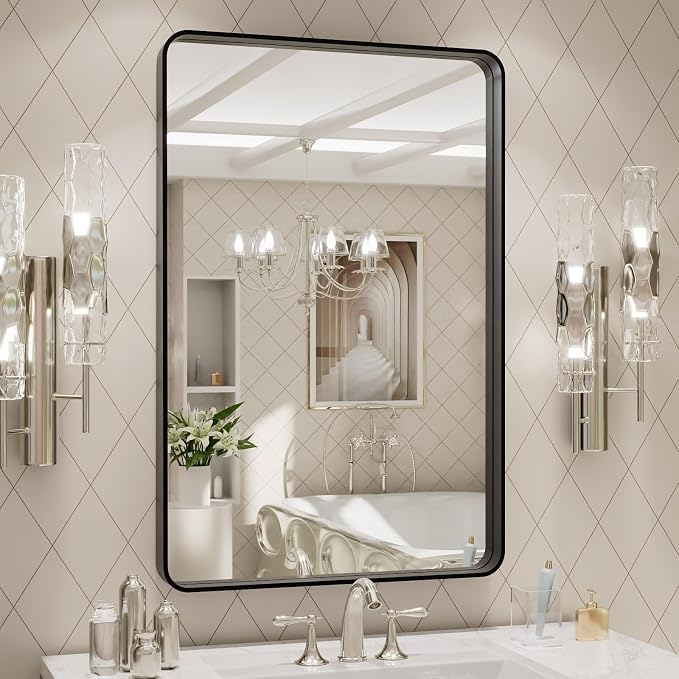 LOAAO 20X30 Inch Black Metal Framed Bathroom Mirror by LOAAO