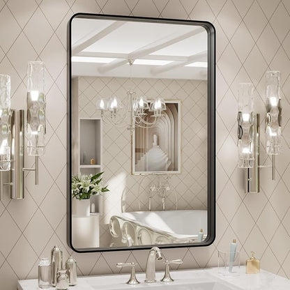 LOAAO 20X30 Inch Black Metal Framed Bathroom Mirror by LOAAO