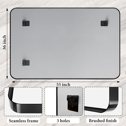 55X36 Inch Black Metal Framed Bathroom Mirror - Image 3