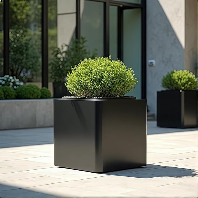 Large Metal Square Planter 20" L x 20" W x 20" H, Black Large Outdoor Planters with Drainage Hole for Porch/Patio/Garden