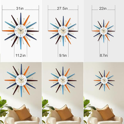 Large Wall Clock 27.5 Inch Modern Wall Clock Starburst Mid-Century Modern Decor - Image 7