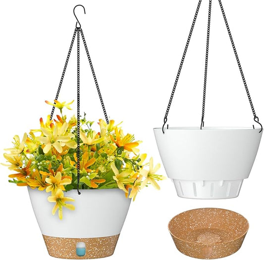 ZMTECH Hanging Planters for Indoor Plants Set of 2 Self Watering Hanging Pots Hanging Baskets Hanging Flower Pots for Outdoor Hanging Plants(10 Inch, White)