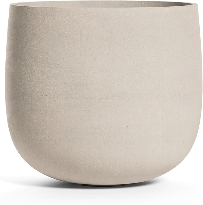 Mondo Large Planter – Sand Stone Finish – Fiberglass Indoor/Outdoor and Weather-Resistant Round Planter (26" D x 24" H Exterior, 24.6" D x 24" H Interior)