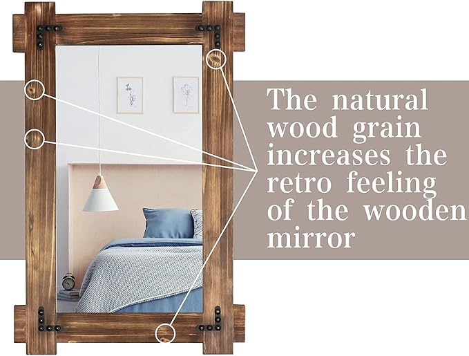 MeMoreCool Rustic Wood Mirror for Bathroom, Farmhouse Wall Mounted Vanity Mirror - Image 7