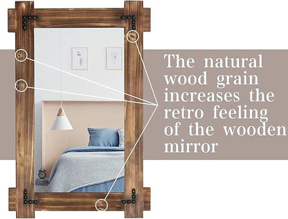 MeMoreCool Rustic Wood Mirror for Bathroom, Farmhouse Wall Mounted Vanity Mirror - Image 7