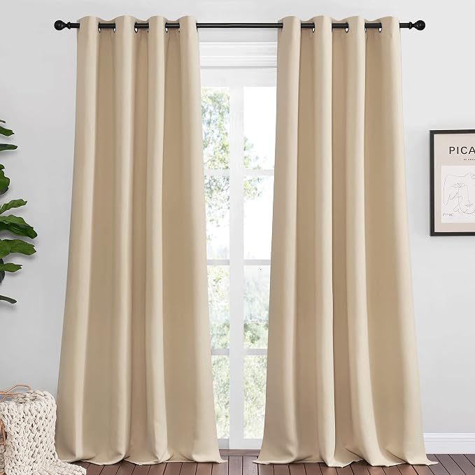 NICETOWN Bedroom Room Darkening Curtains, Biscotti Beige, 1 Pair, 55 inches by by NICETOWN