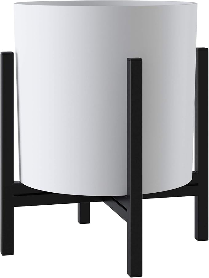 FaithLand Plant Pot 8 inch - Perfectly Fits Mid-Century Modern Plant Stand - Drainage Plug and Drainage Mesh Screen - White Planter Pot.