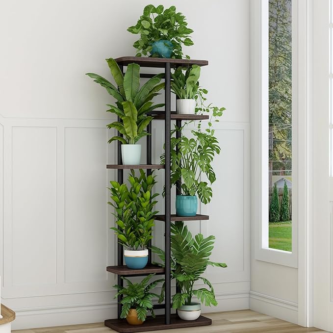 LINZINAR Plant Stand 6 Tier 7 Potted Indoor Plant Shelf Multiple Stands for Garden Corner Balcony Living Room