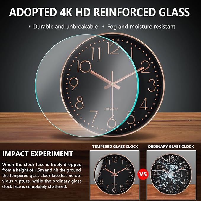 Wall Clock, Silent Wall Clocks Battery Operated 10 Inch- Modern Non Ticking - Image 5