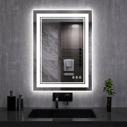 LED Mirror, 20x28 Inch Gradient Front and Backlit LED Bathroom Mirror, 3 Colors by VanPokins-GlobalHighEndLEDBathroomMirrorBrand