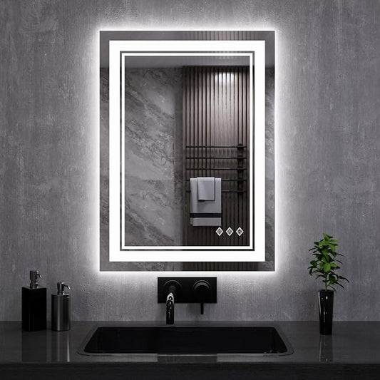 LED Mirror, 20x28 Inch Gradient Front and Backlit LED Bathroom Mirror, 3 Colors by VanPokins-GlobalHighEndLEDBathroomMirrorBrand