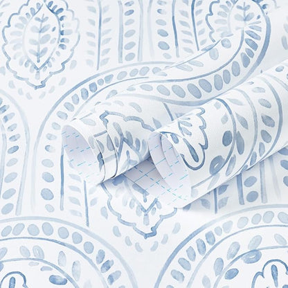 EeeComing Blue Peel and Stick Wallpaper Boho Wall Paper Peel and Stick Modern by EeeComing
