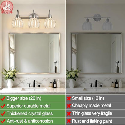 3-Light Bathroom Light Fixtures, Brushed Nickel Wall Lights - Image 4