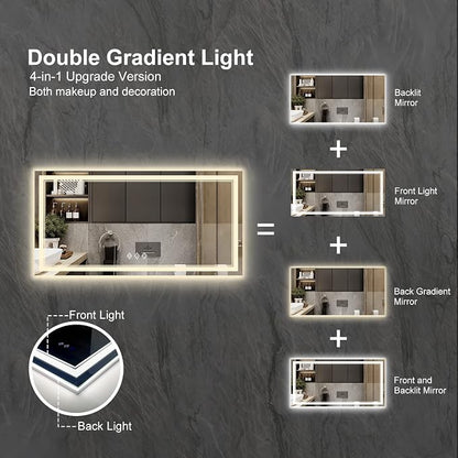 Backlit Bathroom Mirror, 55x30 Inch Gradient Front and Backlit Mirror, 3 Colors - Image 4
