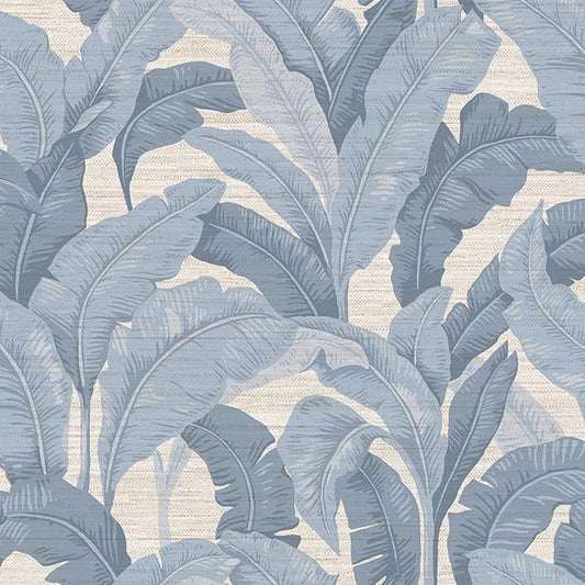 Tempaper Textured Blue Layered Palm Faux Grasscloth Removable Peel and Stick by TempaperCo