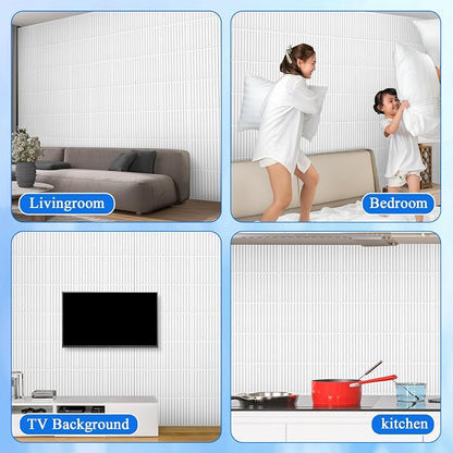 Nuanchu 32 Pcs 3D Slat Wall Panels, Paintable Waterproof Textured Tiles - Image 7