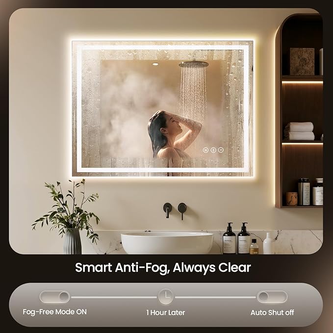 72X40 LED Bathroom Mirror with Lights, Backlit + Front Lit, Lighted Bathroom - Image 2