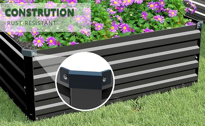 MGNO 2pcs 8x4x1FT Galvanized Raised Garden Bed-Outdoor Planter Box for Vegetables-Metal Garden Bed,Rectangle Planting Box for Herb,Flower,Black