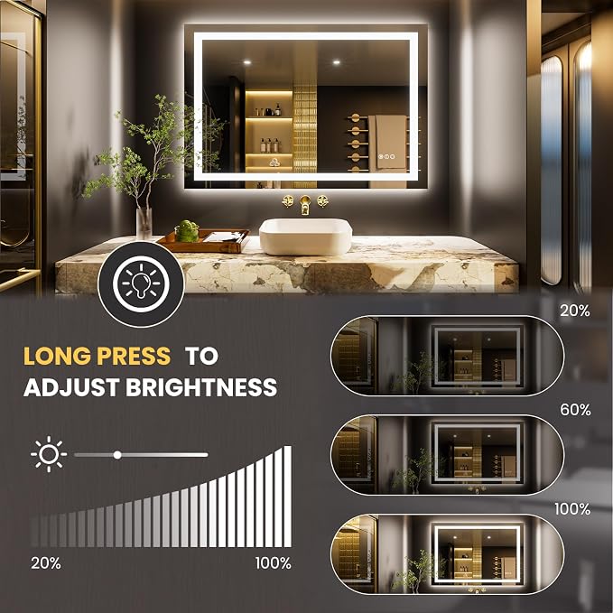 LOAAO 50"x36" LED Bathroom Mirror - Image 3
