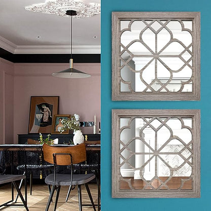 Wocred Set of 2 Farmhouse Square True Mirrors, Vintage Style Barn Wood Wall - Image 3