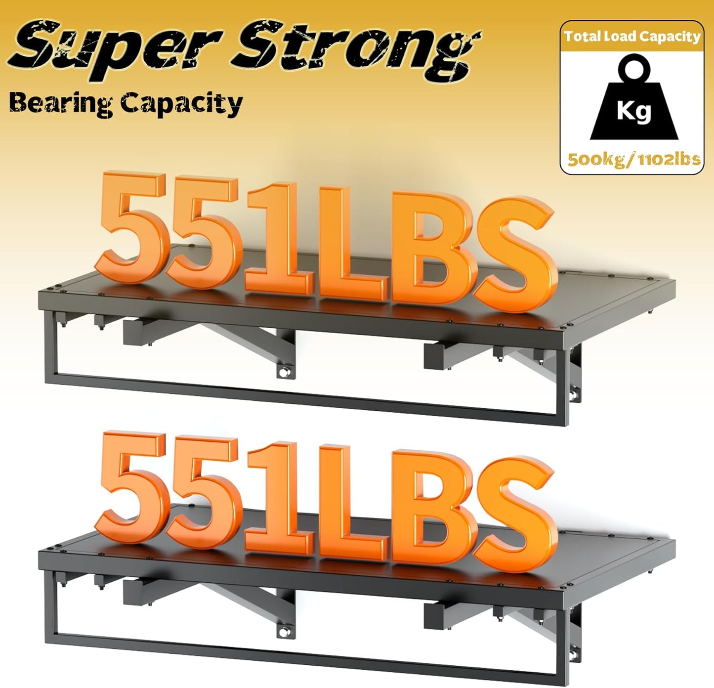 2pcs Garage Wall Shelving - 42in Extra Large Heavy Duty Floating Shelves with 30 Hooks, Load Capacity 1102 Lbs, Hanging Garage Storage Rack, Tool Hanger Organizer Utility Rack, For Home, Workshop