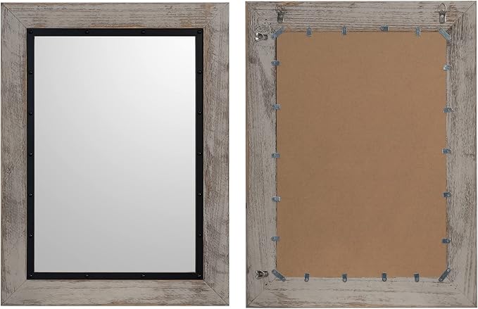 YOSHOOT Rustic Wooden Framed Wall Mirror, Natural Wood and Iron Bathroom Vanity - Image 5